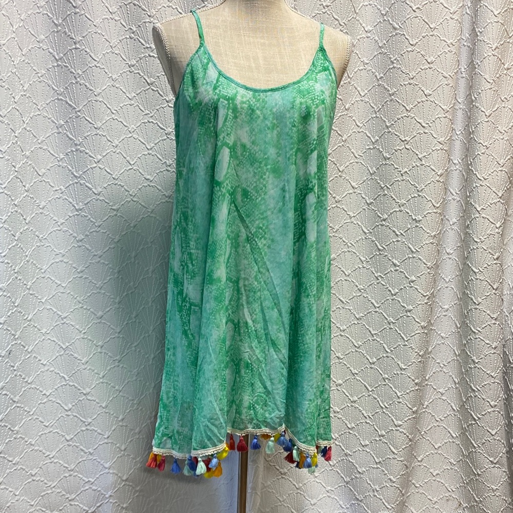 Judith March size Large lined Mint Dress with Colorful Tassels casual beach wear